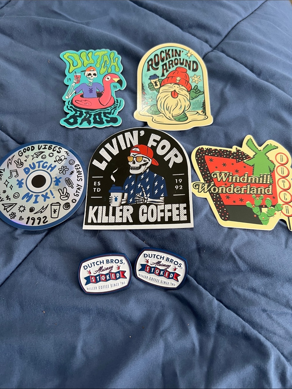 Dutch Bros Stickers Pack - Blue, Black, Red, Yellow, Green Accents
